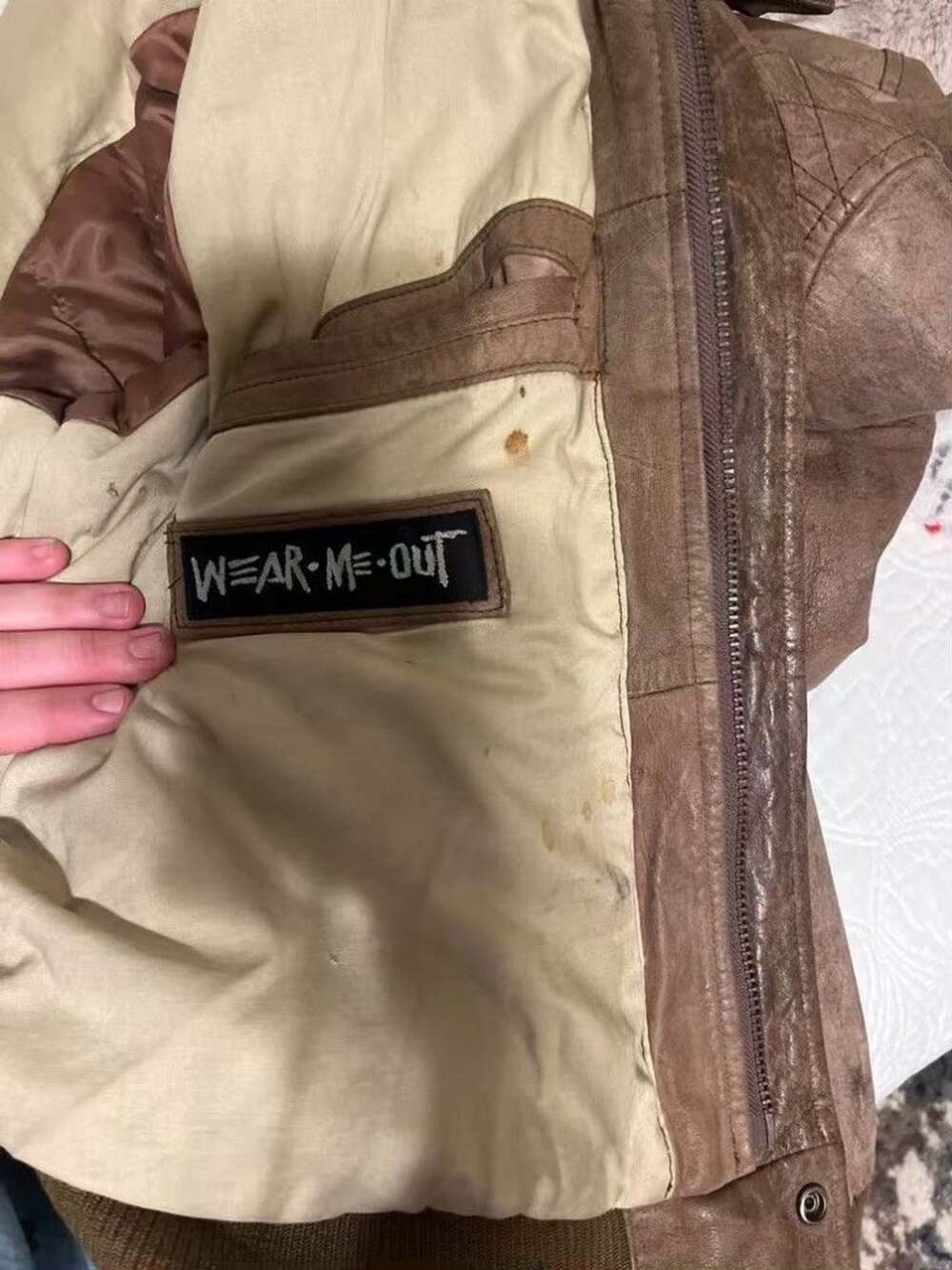 Vintage 90s Wear Me Out Distressed Brown Leather Flight Bomber Jacket Size 40 M